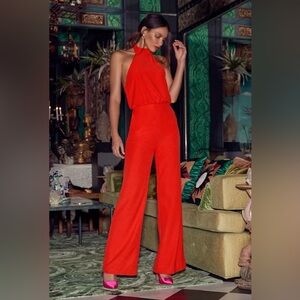 Lulus Moment for Life Red Halter Jumpsuit Sz XS Elegant Red
